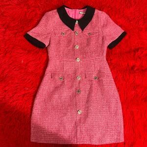 Womens Vintage Pink and Black Tweed Chanel Inspired 90s Office Siren Dress M